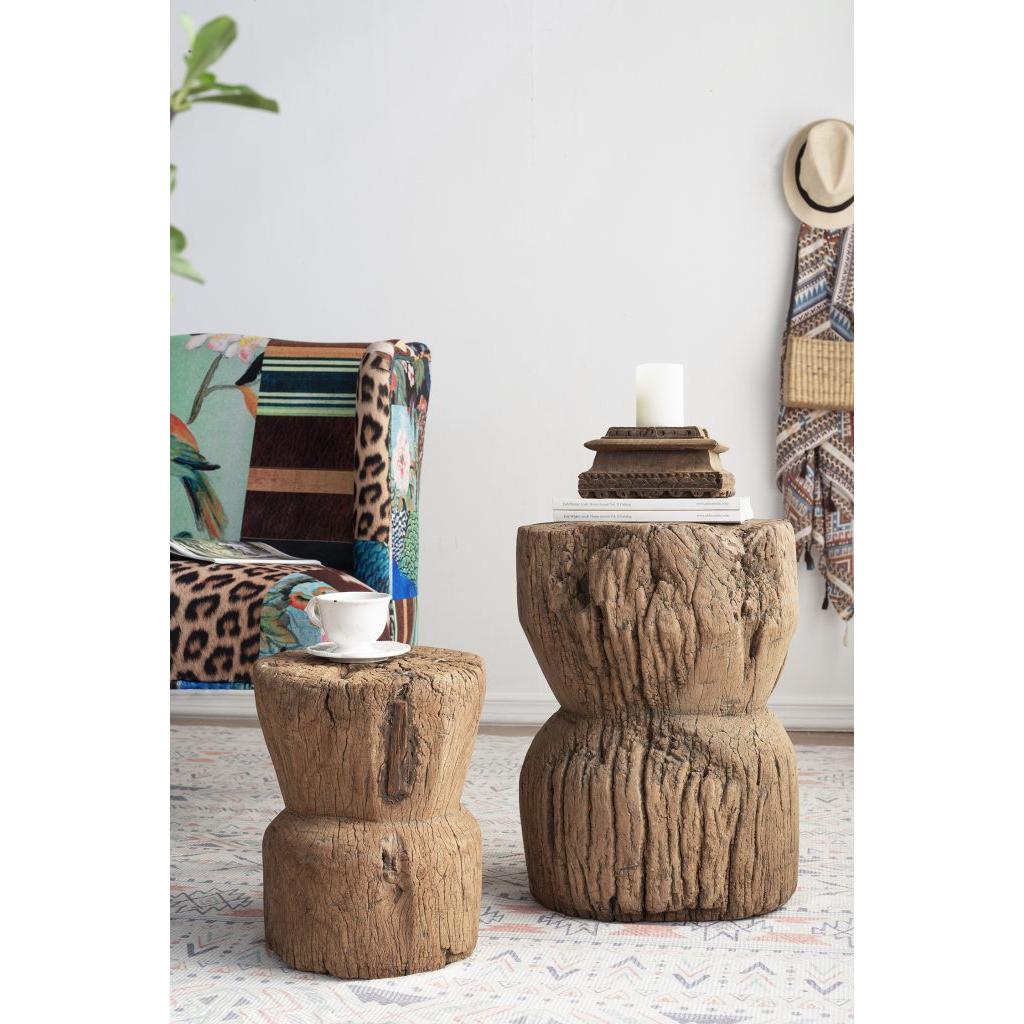 A&B Home 11" x 14" Bundle of 15 Round Wood Antique Design Pedestal Stool