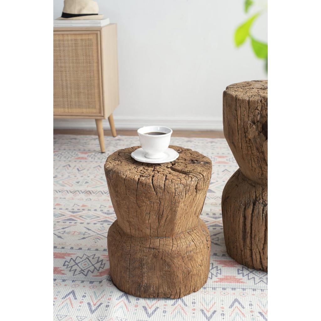 A&B Home 11" x 14" Bundle of 15 Round Wood Antique Design Pedestal Stool