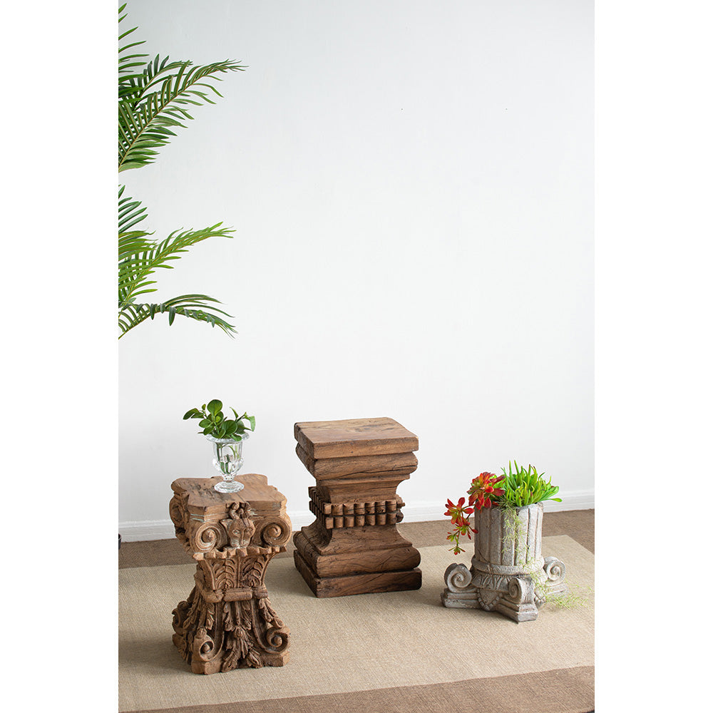 A&B Home 12" x 19" Bundle of 10 Square Wood and Gray Carved Design Pedestal Stool