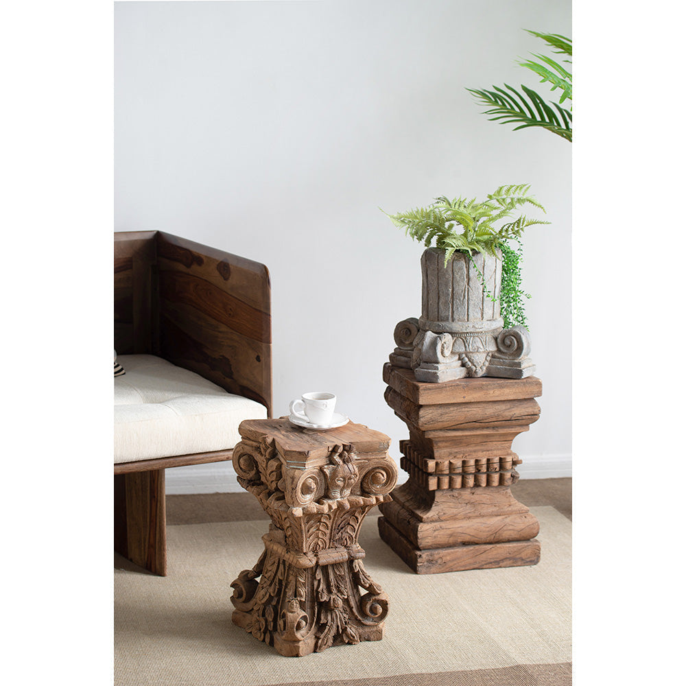 A&B Home 12" x 19" Bundle of 10 Square Wood and Gray Carved Design Pedestal Stool