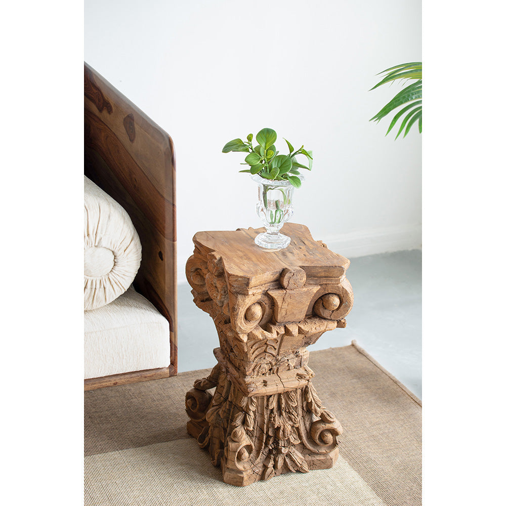 A&B Home 12" x 19" Bundle of 10 Square Wood and Gray Carved Design Pedestal Stool