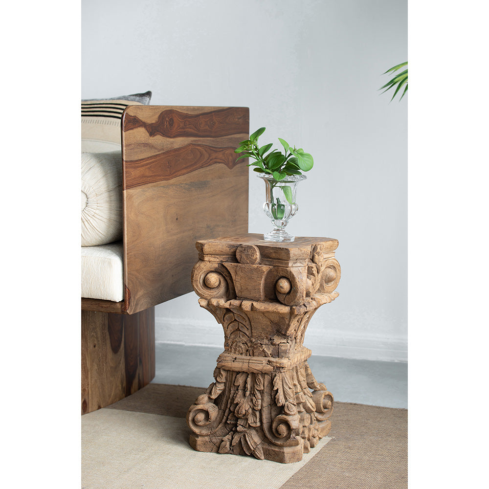 A&B Home 12" x 19" Bundle of 10 Square Wood and Gray Carved Design Pedestal Stool
