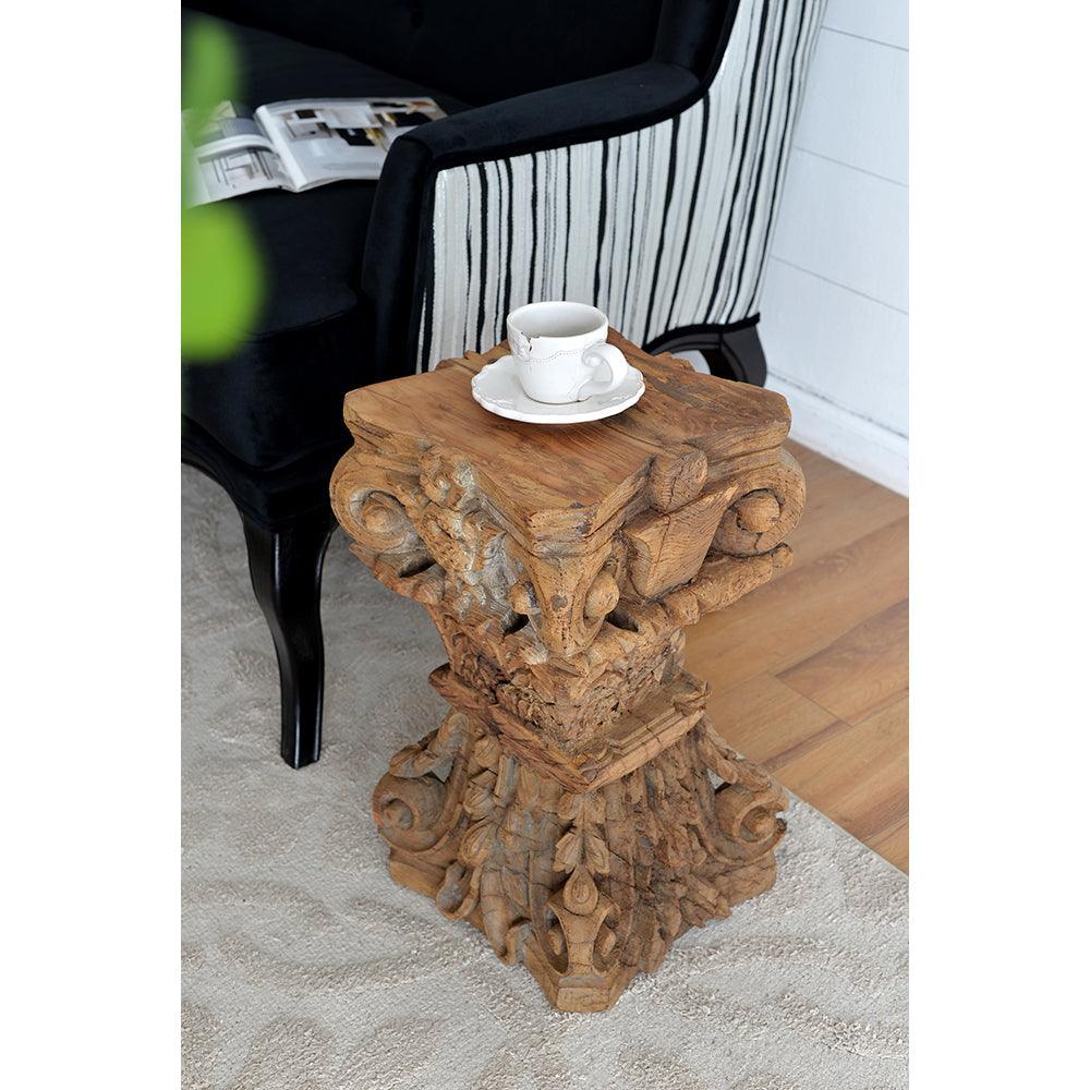 A&B Home 12" x 19" Bundle of 10 Square Wood and Gray Carved Design Pedestal Stool
