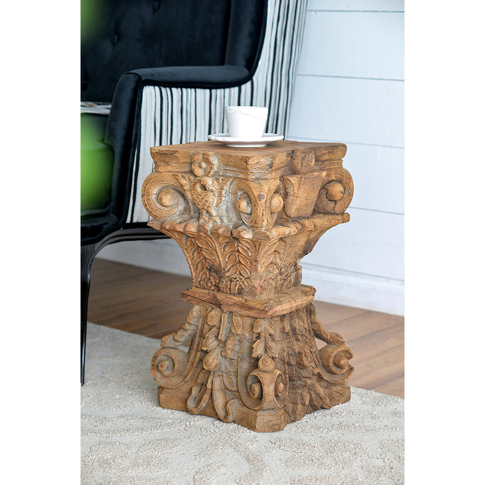 A&B Home 12" x 19" Bundle of 10 Square Wood and Gray Carved Design Pedestal Stool