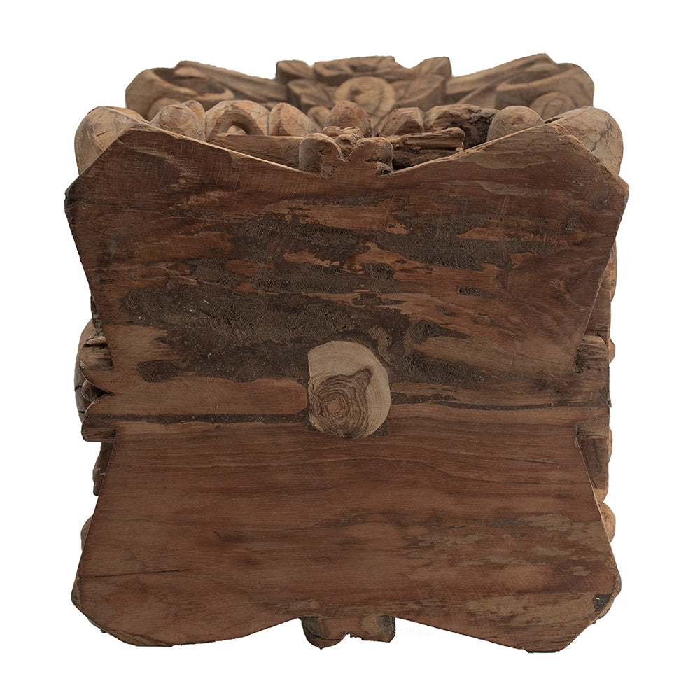 A&B Home 12" x 19" Bundle of 10 Square Wood and Gray Carved Design Pedestal Stool