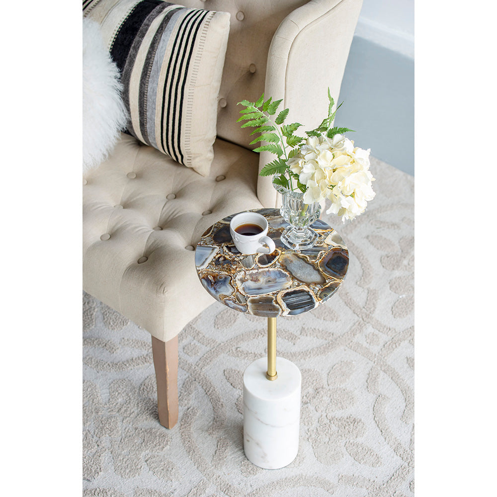 A&B Home 12" x 24" Bundle of 8 Black Agate Brass Side Table With Cylindrical Marble Base