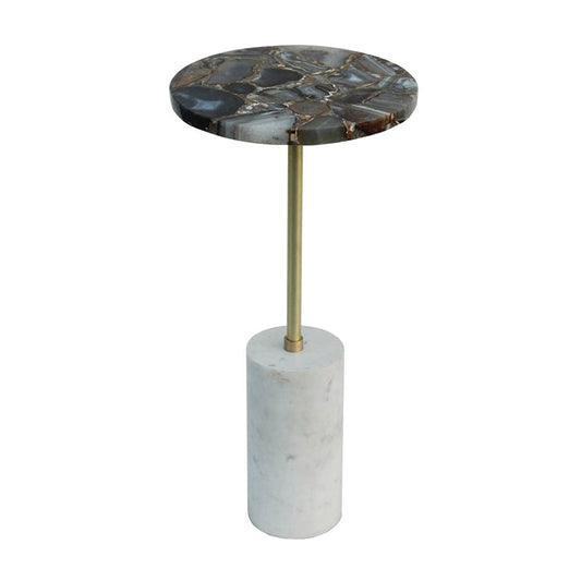 A&B Home 12" x 24" Bundle of 8 Black Agate Brass Side Table With Cylindrical Marble Base
