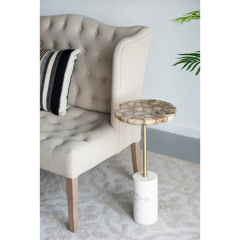 A&B Home 12" x 24" Bundle of 8 Round Gold Agate Brass Side Table With Cylindrical Marble Base