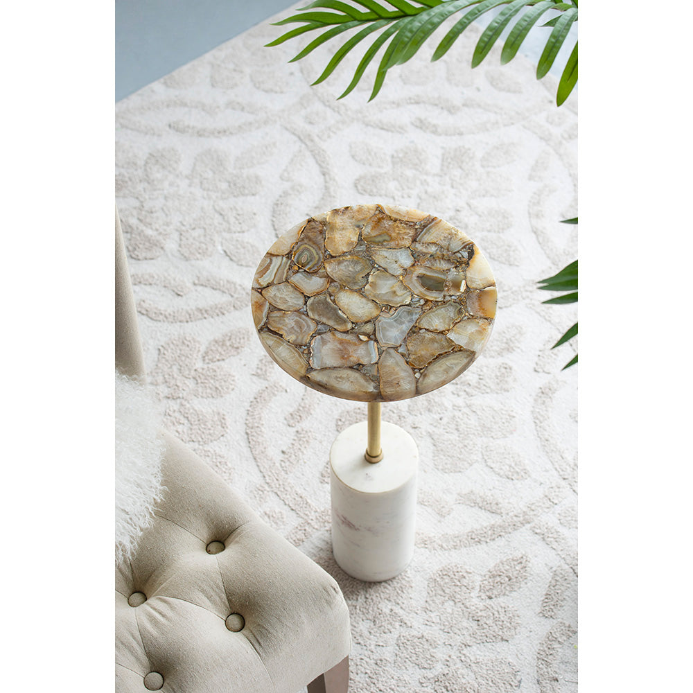 A&B Home 12" x 24" Bundle of 8 Round Gold Agate Brass Side Table With Cylindrical Marble Base