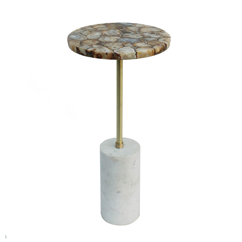A&B Home 12" x 24" Bundle of 8 Round Gold Agate Brass Side Table With Cylindrical Marble Base