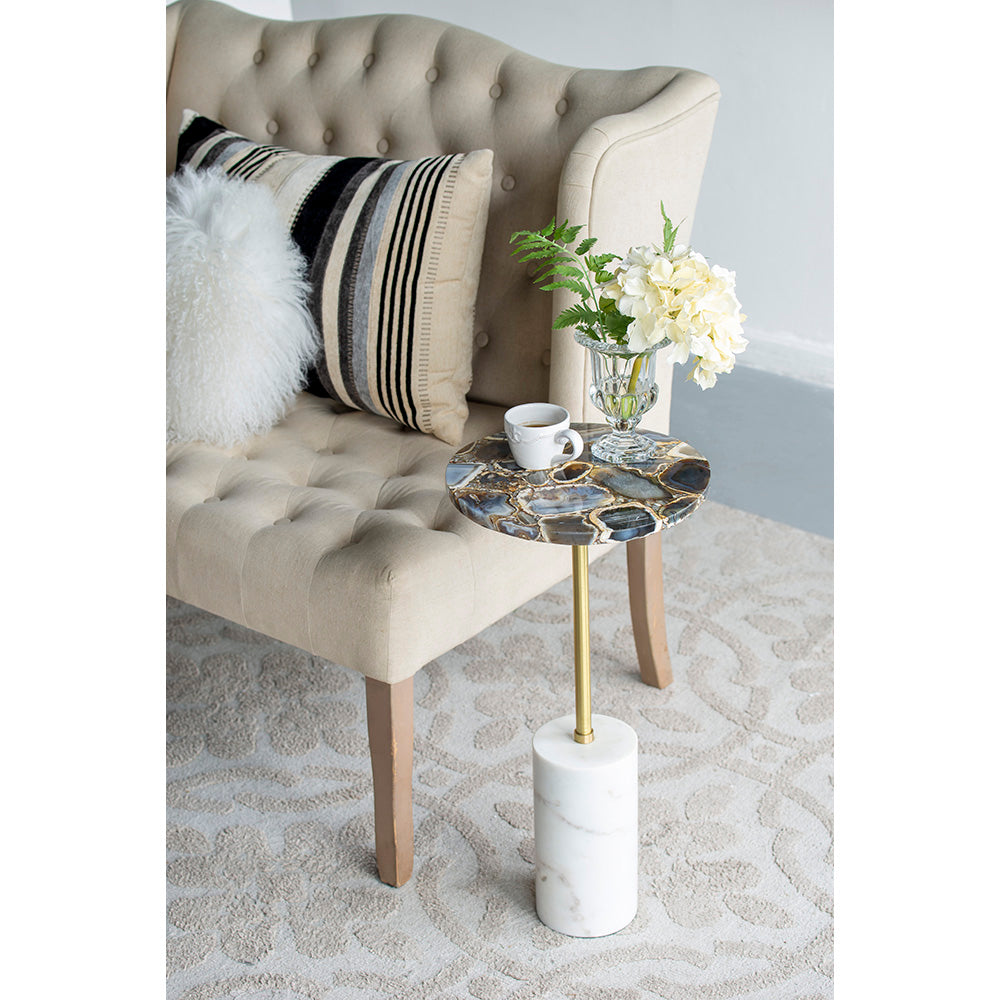 A&B Home 12" x 24" Bundle of 9 Black Agate Brass Side Table With Cylindrical Marble Base