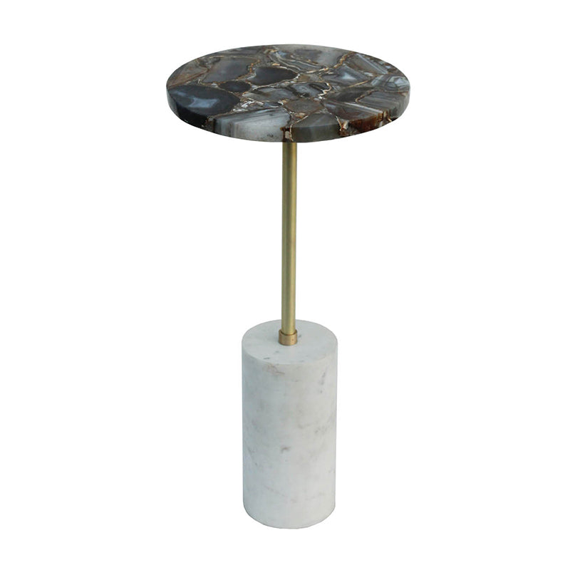 A&B Home 12" x 24" Bundle of 9 Black Agate Brass Side Table With Cylindrical Marble Base