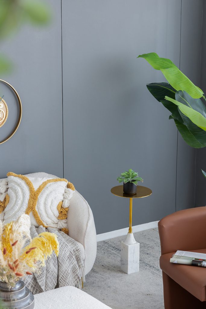 A&B Home 12" x 25" Bundle of 20 Round Gold Tabletop With White Marble Base End Table