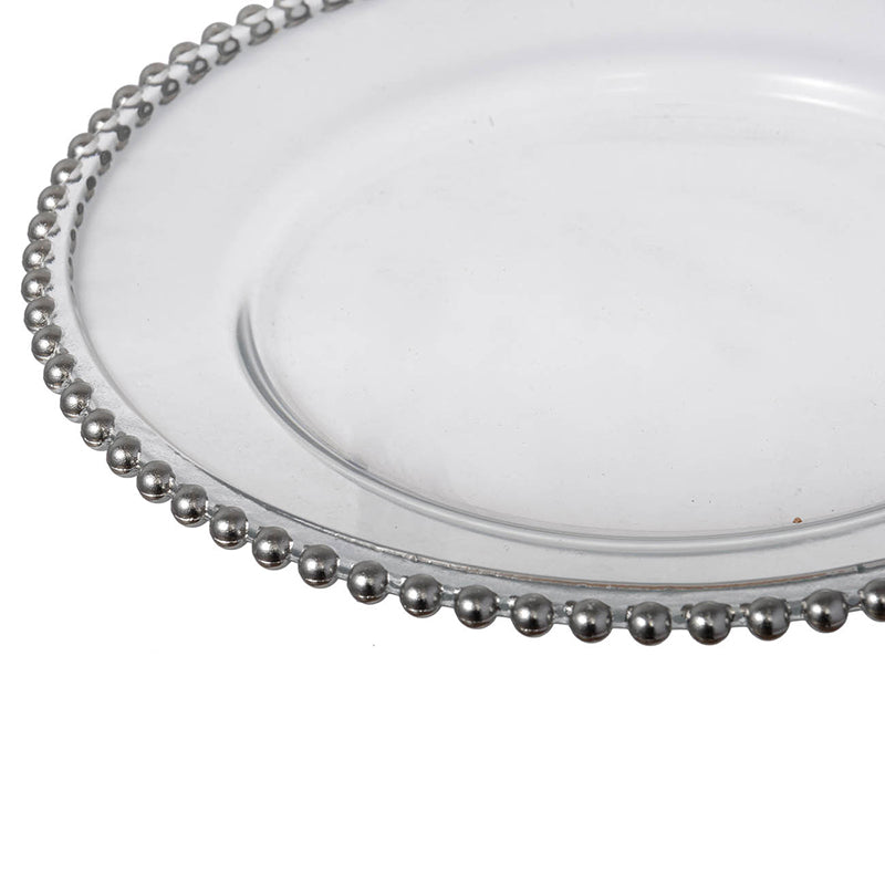 A&B Home 13" Bundle of 115 Round Silver Beaded Rim Glass Charging Plate
