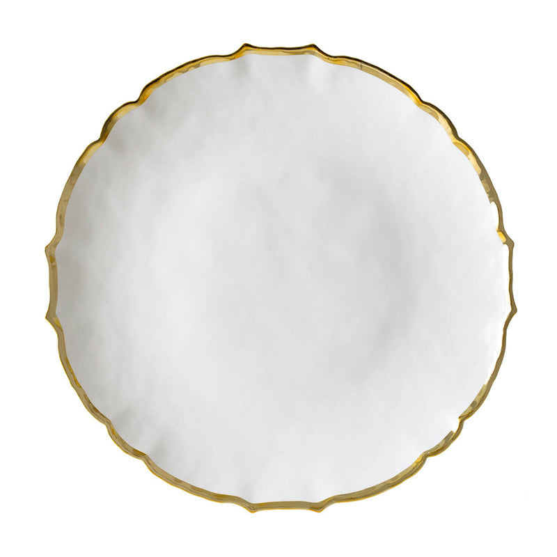 A&B Home 13" Bundle of 86 White Glass With Gold Metallic Irregular Edge Charging Plate