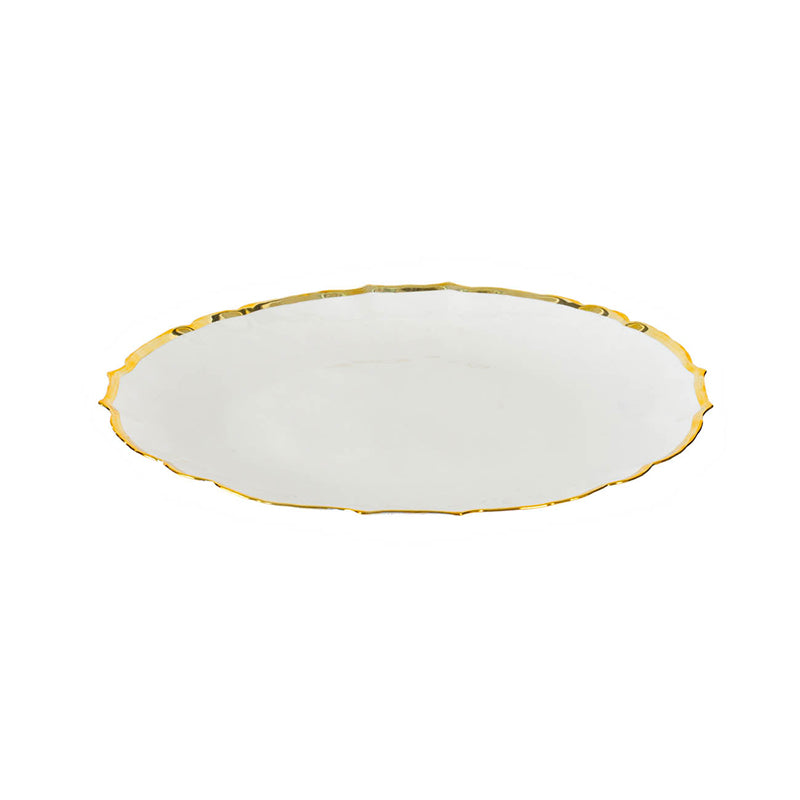 A&B Home 13" Bundle of 86 White Glass With Gold Metallic Irregular Edge Charging Plate