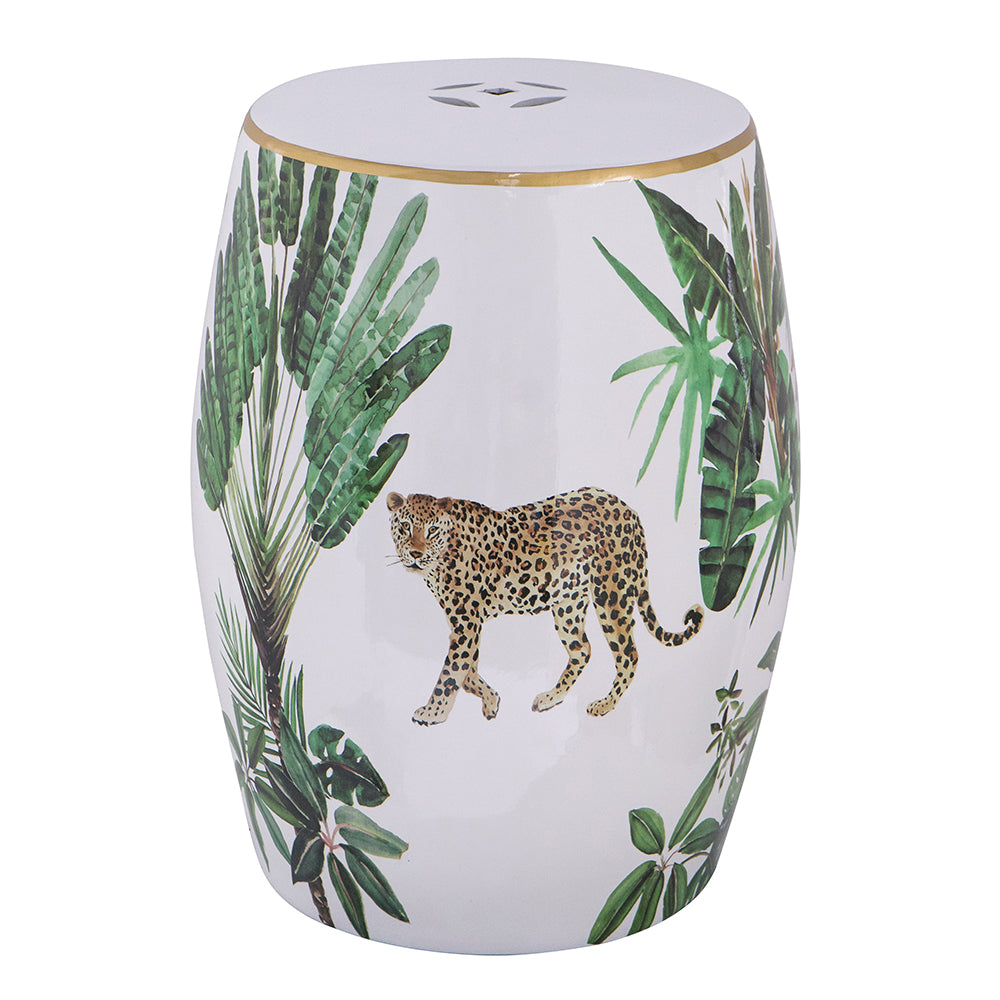 A&B Home 13" x 18" Bundle of 17 Round White Jungle Design Pedestal Stool