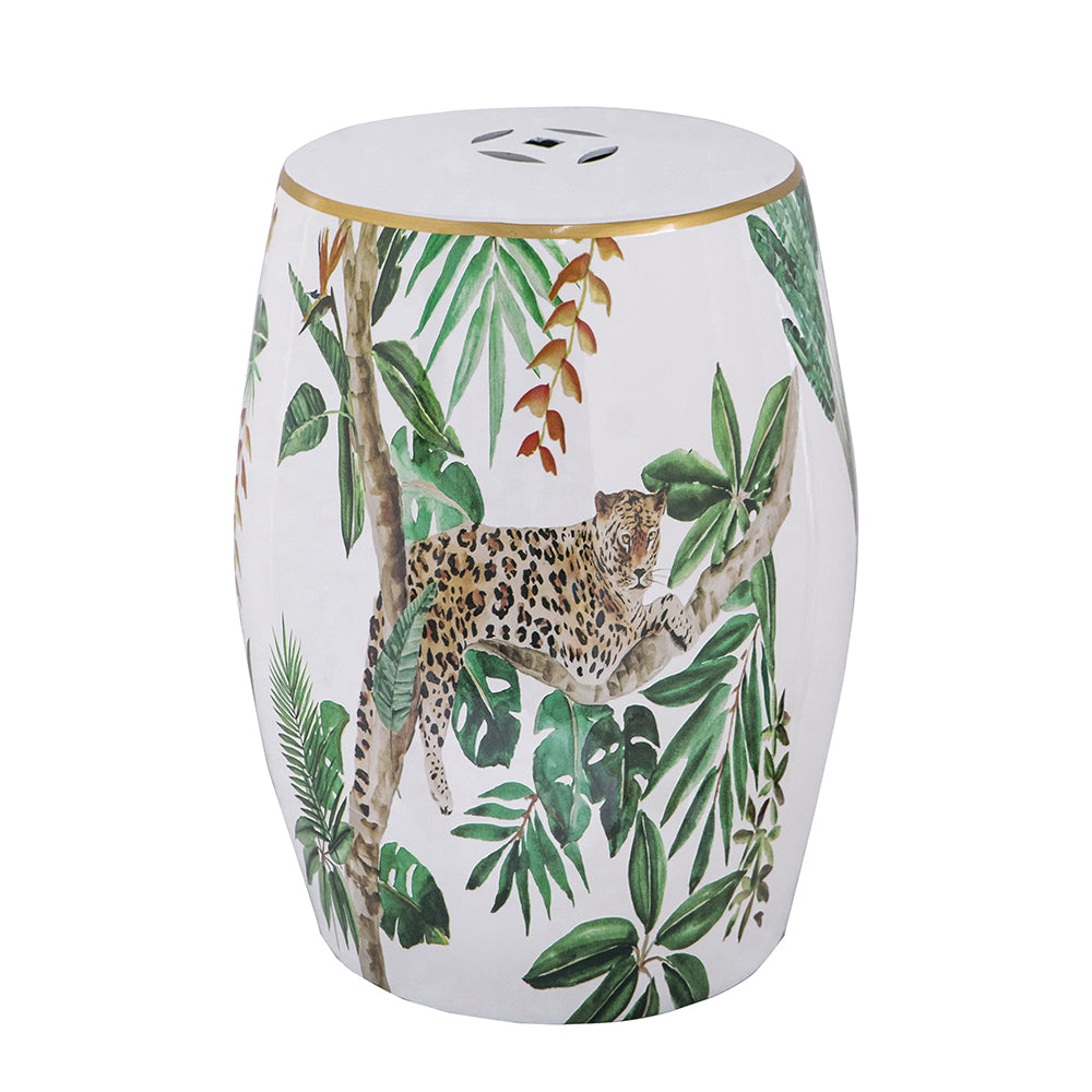 A&B Home 13" x 18" Bundle of 17 Round White Jungle Design Pedestal Stool