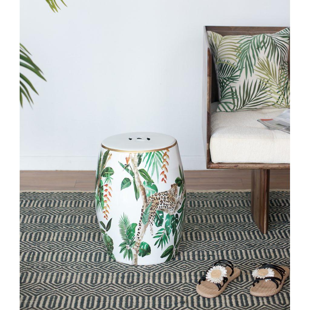 A&B Home 13" x 18" Bundle of 18 Round White Jungle Design Pedestal Stool