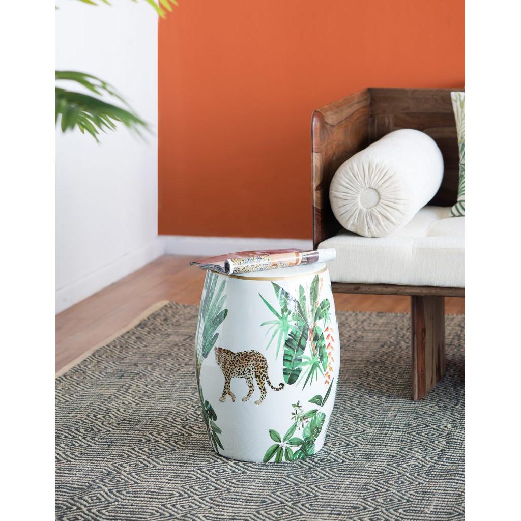 A&B Home 13" x 18" Bundle of 18 Round White Jungle Design Pedestal Stool