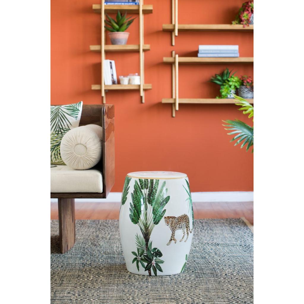 A&B Home 13" x 18" Bundle of 18 Round White Jungle Design Pedestal Stool