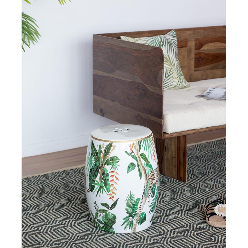A&B Home 13" x 18" Bundle of 18 Round White Jungle Design Pedestal Stool