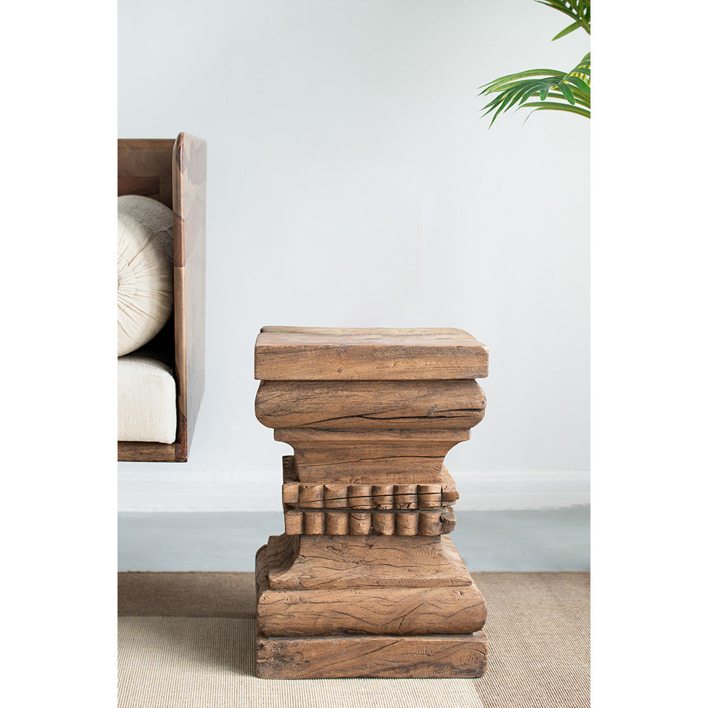 A&B Home 13" x 20" Bundle of 10 Organic Brown Carved Wooden Pillar Stool