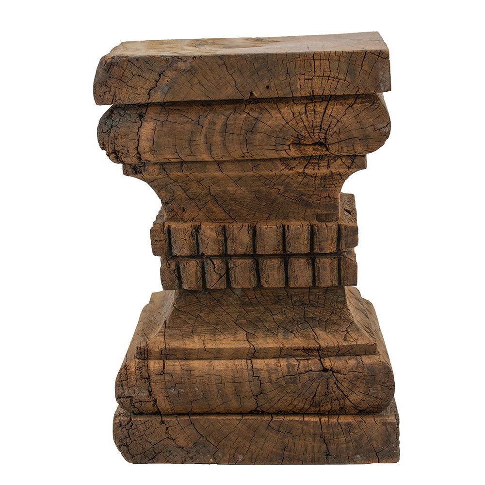 A&B Home 13" x 20" Bundle of 10 Organic Brown Carved Wooden Pillar Stool