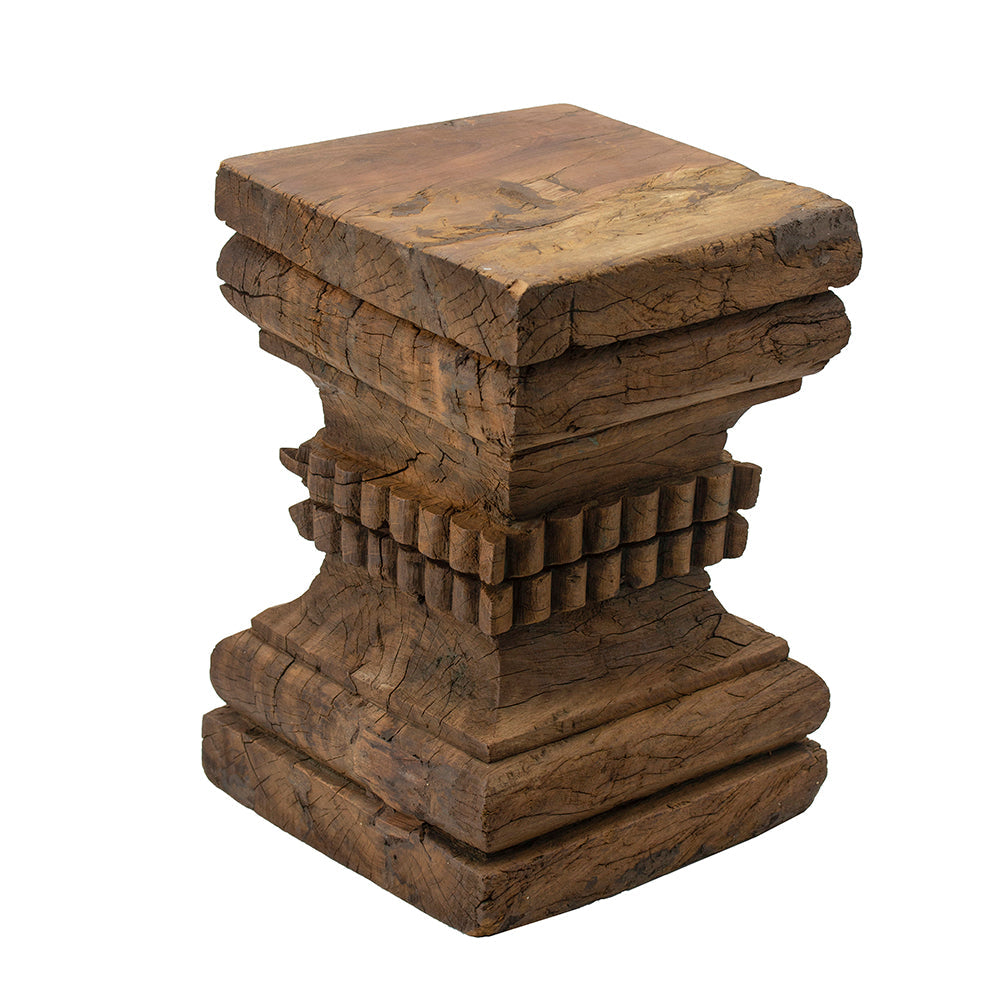 A&B Home 13" x 20" Bundle of 10 Organic Brown Carved Wooden Pillar Stool