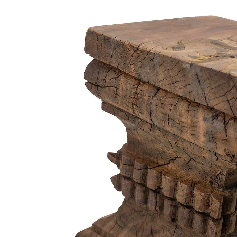 A&B Home 13" x 20" Bundle of 10 Organic Brown Carved Wooden Pillar Stool