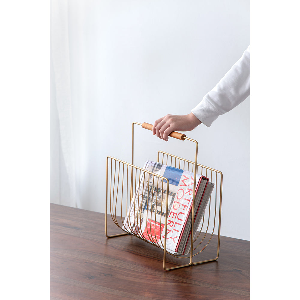 A&B Home 14" x 15" Bundle of 43 U-Shaped Gold Metal Magazine Rack With Wooden Handle