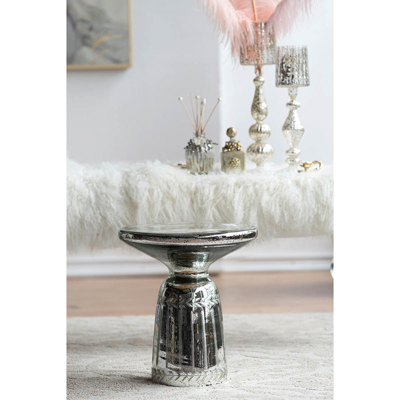 A&B Home 14" x 16" Bundle of 15 Round Polished Silver Tabletop With Glass Side Table