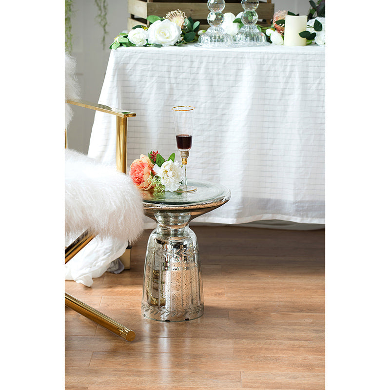 A&B Home 14" x 16" Bundle of 15 Round Polished Silver Tabletop With Glass Side Table