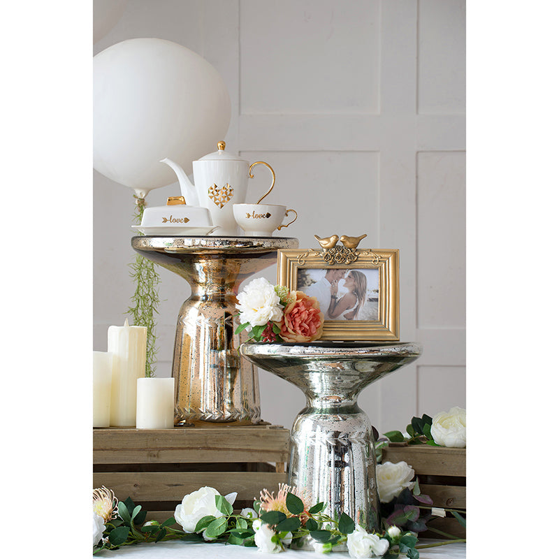 A&B Home 14" x 16" Bundle of 15 Round Polished Silver Tabletop With Glass Side Table