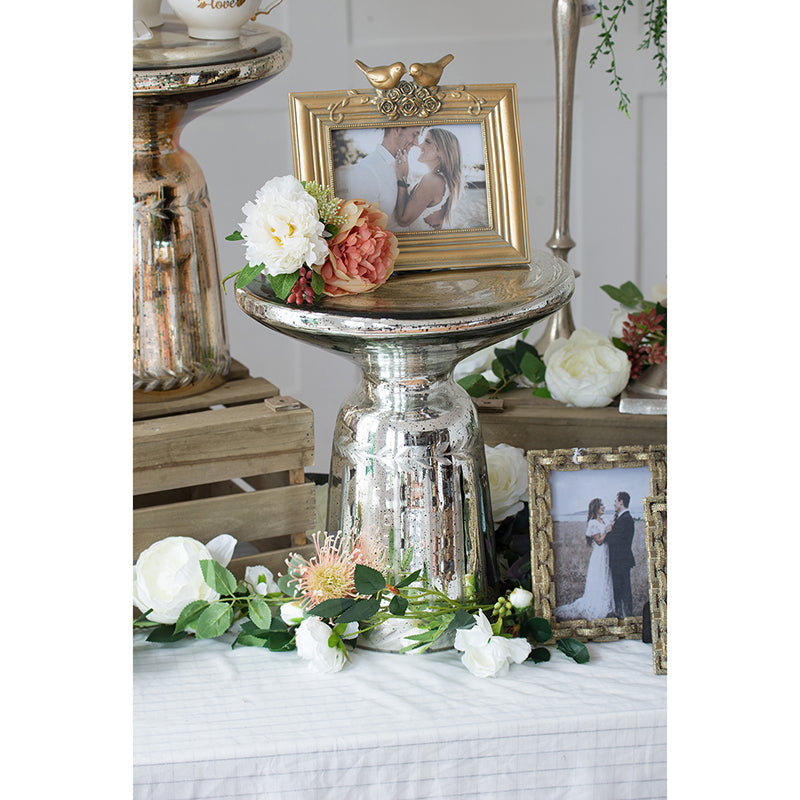 A&B Home 14" x 16" Bundle of 15 Round Polished Silver Tabletop With Glass Side Table