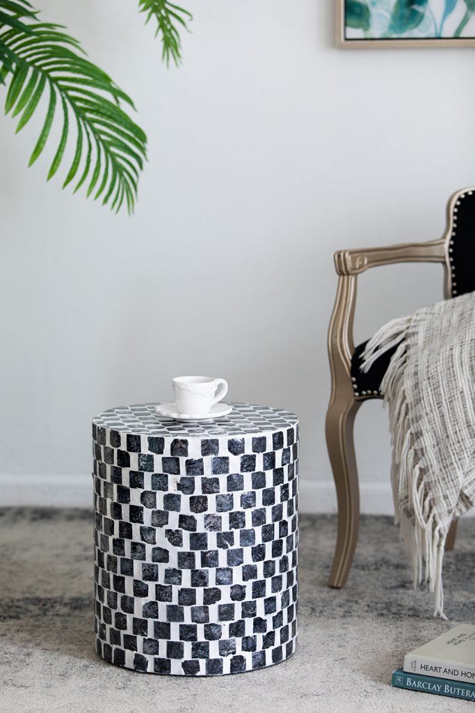 A&B Home 14" x 16" Bundle of 21 Round Black and White Mosaic Design Pedestal Stool