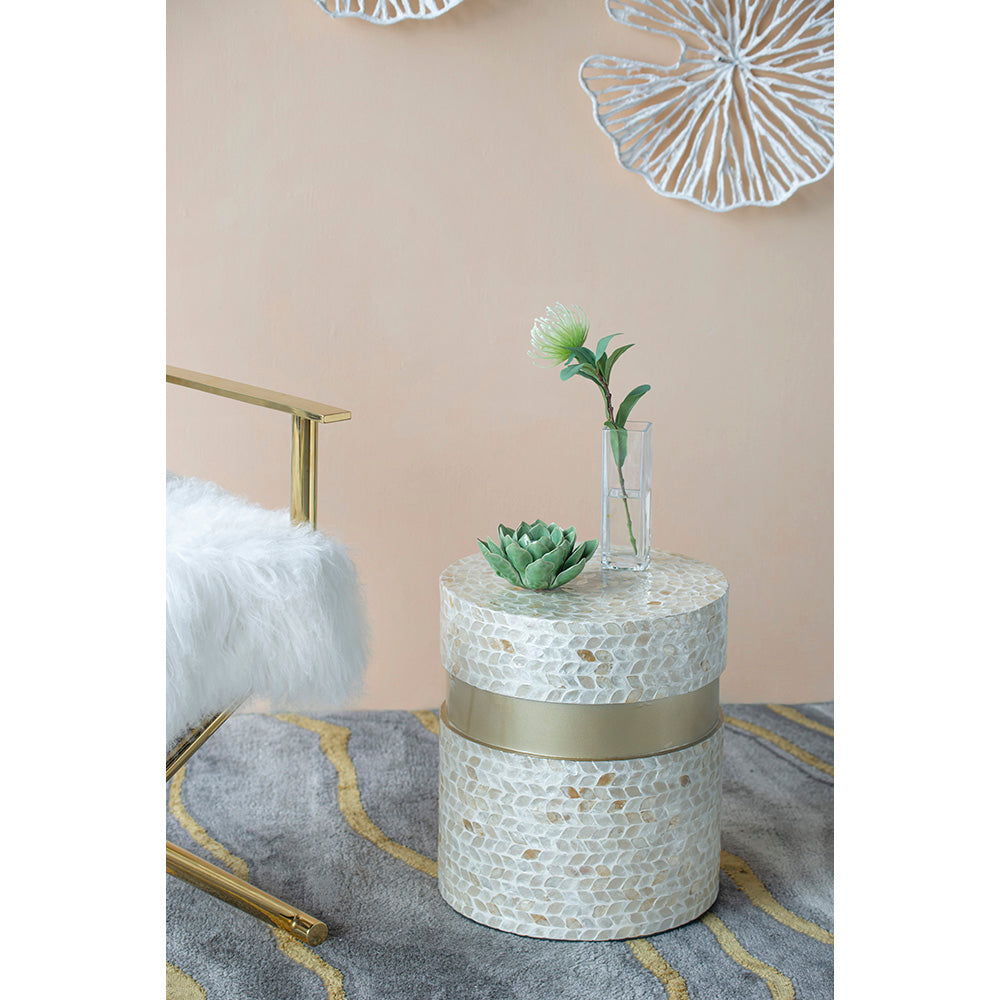 A&B Home 14" x 16" Bundle of 24 Round Cream Geometric Design Pedestal Stool