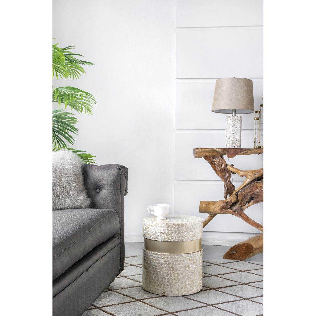 A&B Home 14" x 16" Bundle of 24 Round Cream Geometric Design Pedestal Stool