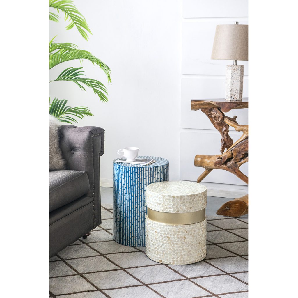 A&B Home 14" x 16" Bundle of 24 Round Cream Geometric Design Pedestal Stool