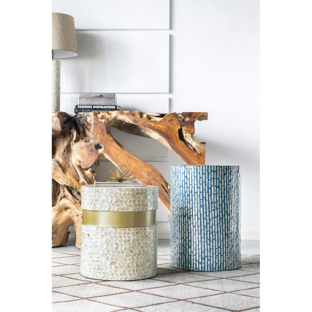 A&B Home 14" x 16" Bundle of 24 Round Cream Geometric Design Pedestal Stool