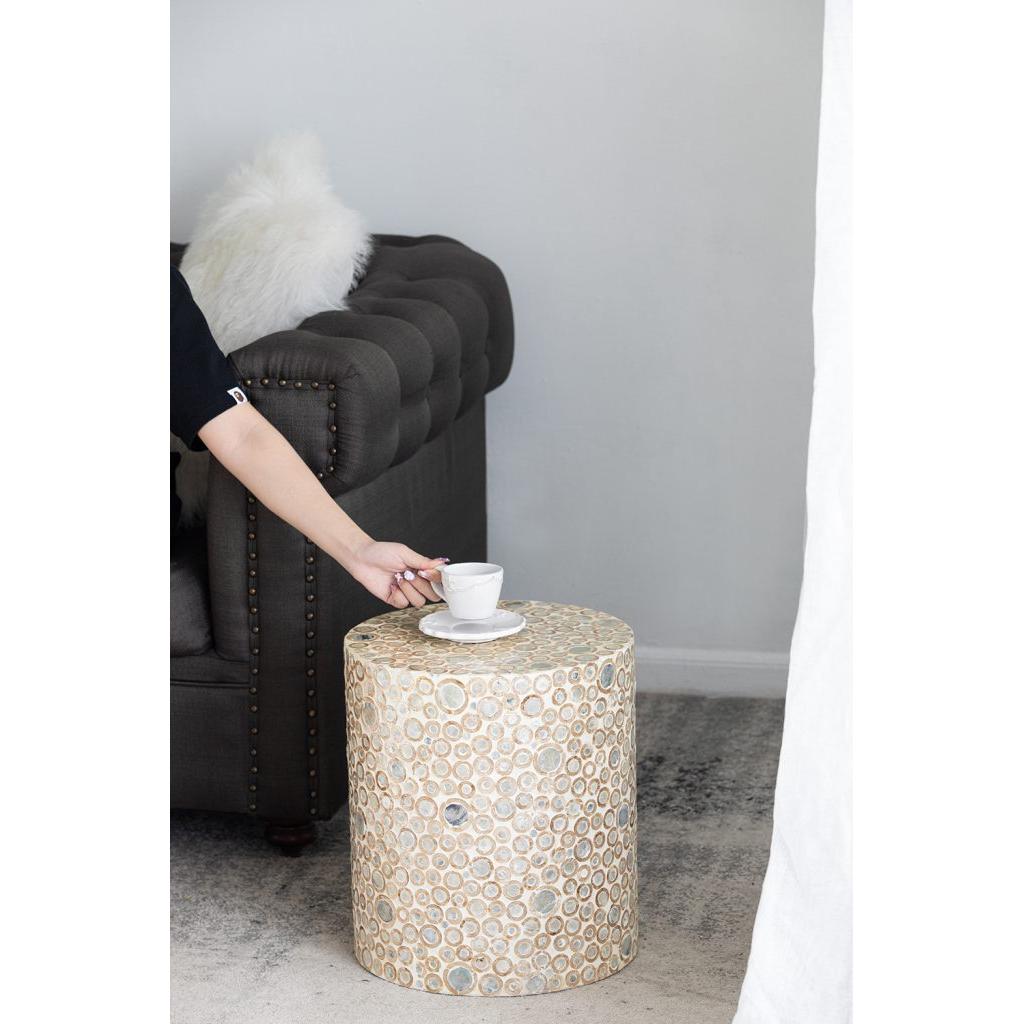 A&B Home 14" x 16" Bundle of 24 Round Cream and Gold Cylindrical Design Pedestal Stool