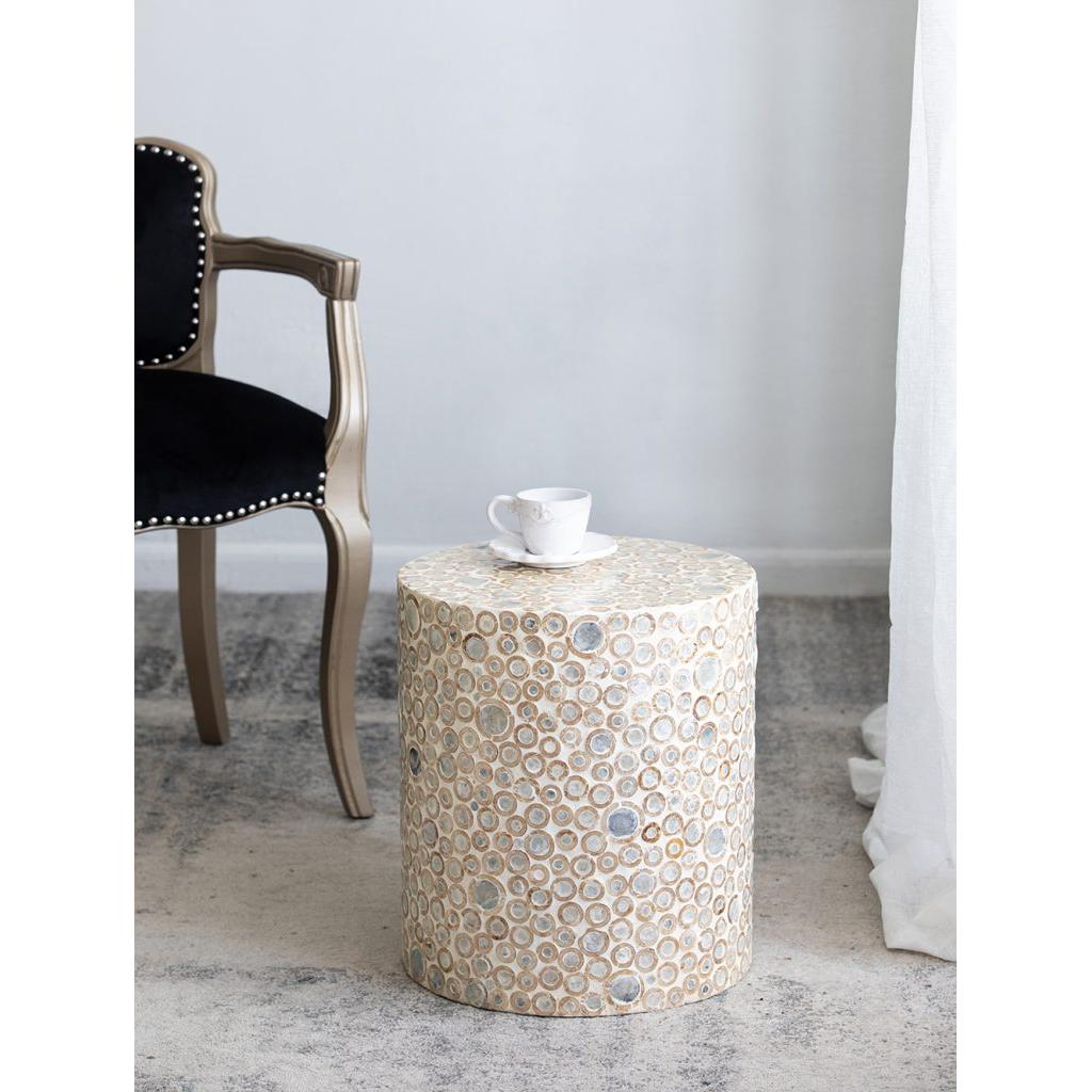 A&B Home 14" x 16" Bundle of 24 Round Cream and Gold Cylindrical Design Pedestal Stool