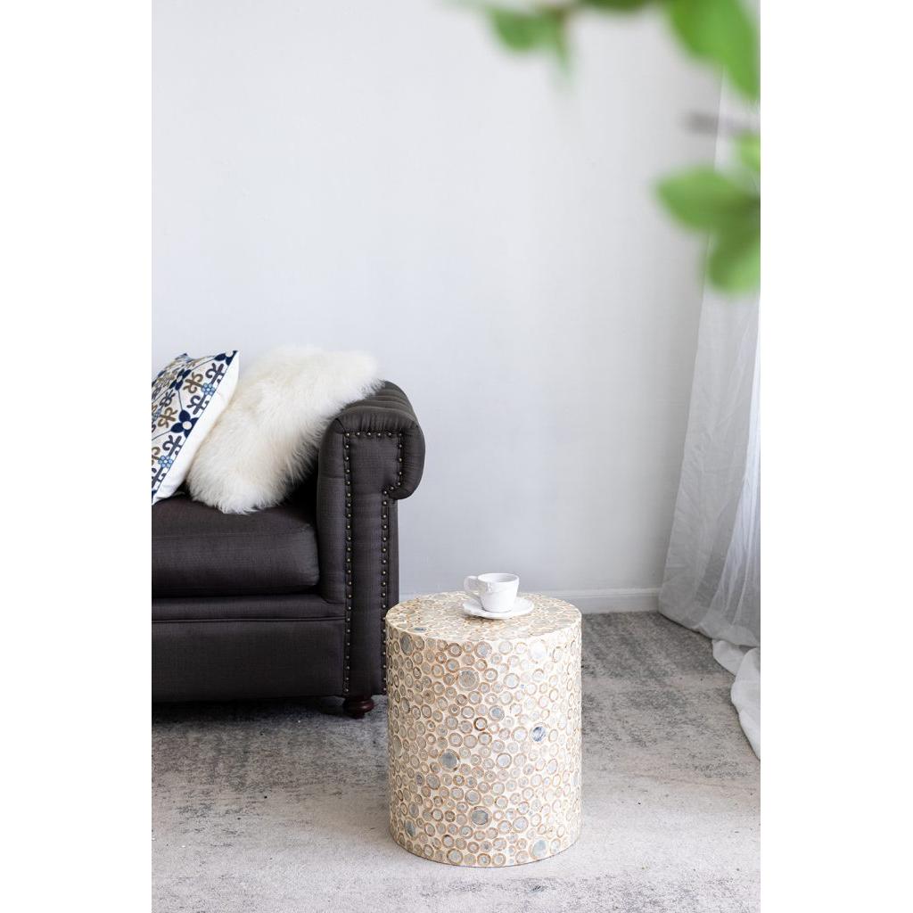 A&B Home 14" x 16" Bundle of 24 Round Cream and Gold Cylindrical Design Pedestal Stool