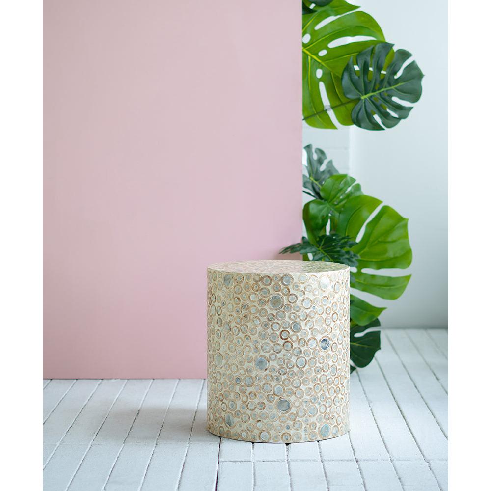 A&B Home 14" x 16" Bundle of 24 Round Cream and Gold Cylindrical Design Pedestal Stool