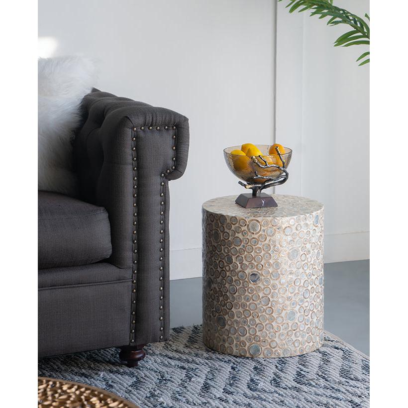 A&B Home 14" x 16" Bundle of 24 Round Cream and Gold Cylindrical Design Pedestal Stool