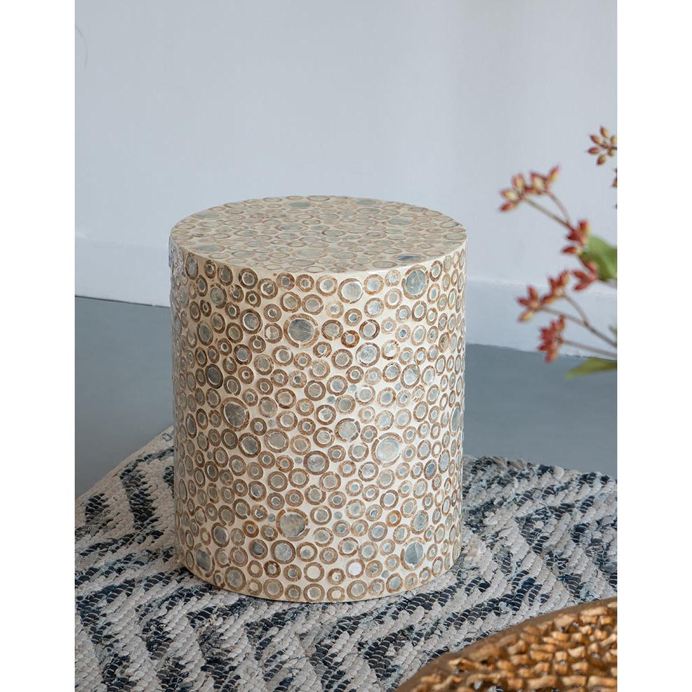 A&B Home 14" x 16" Bundle of 24 Round Cream and Gold Cylindrical Design Pedestal Stool