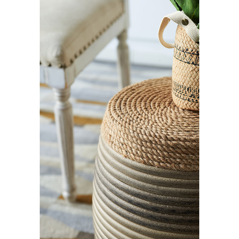 A&B Home 14" x 18" Bundle of 19 Round Wood Rattan Design Pedestal Stool