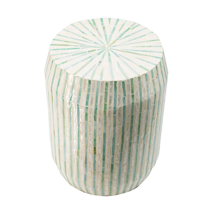 A&B Home 14" x 18" Bundle of 21 Round Cream and Green With Stripe Pattern Pedestal Stool