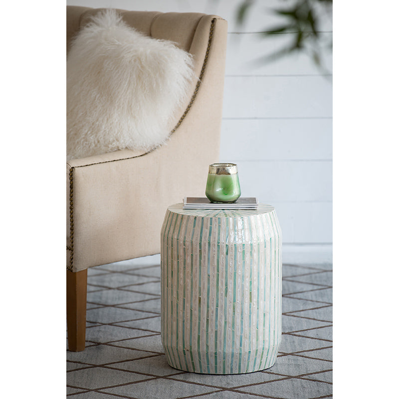 A&B Home 14" x 18" Bundle of 21 Round Cream and Green With Stripe Pattern Pedestal Stool