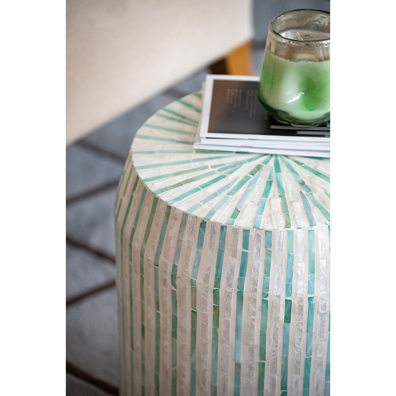 A&B Home 14" x 18" Bundle of 21 Round Cream and Green With Stripe Pattern Pedestal Stool